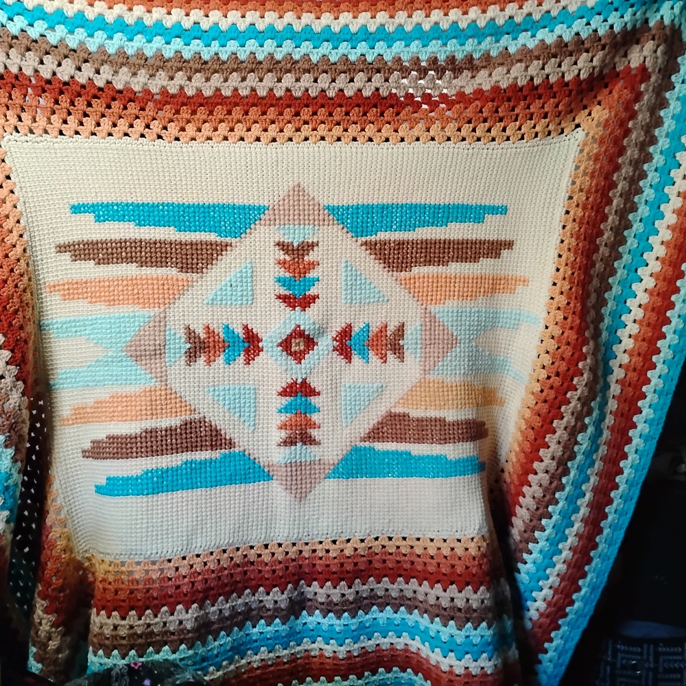 Multicolor Geometric Pattern Crochet Blanket